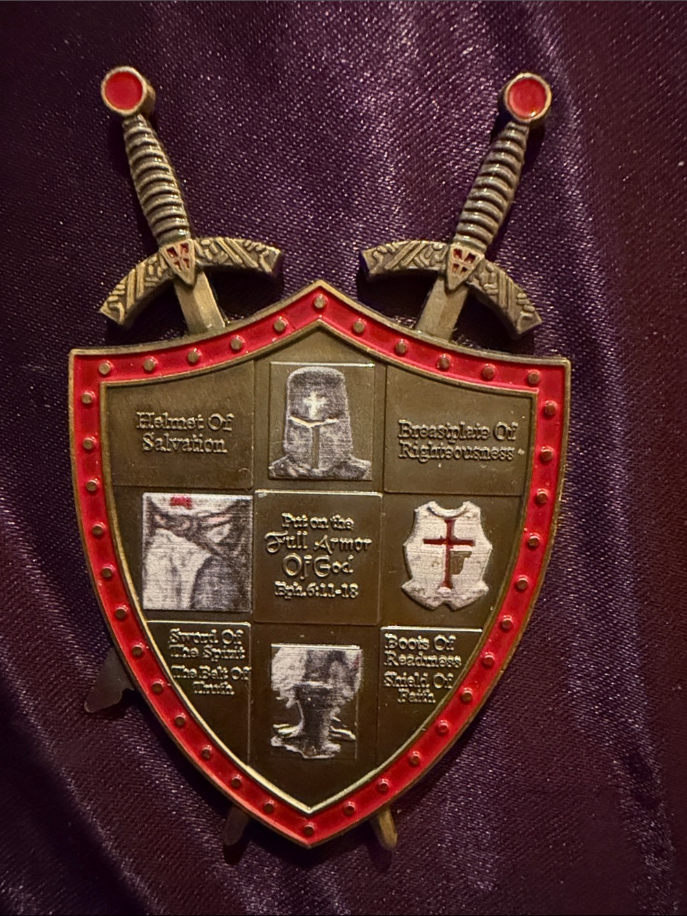 Armor of God Shield Plaque - Red Outline Knights Templar Challenge Coin - Picture 2 of 2